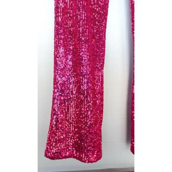 Rachel Zoe Pink Glitter Sequin High Waist Straight Leg Pull On Pants Size S - Picture 6 of 9